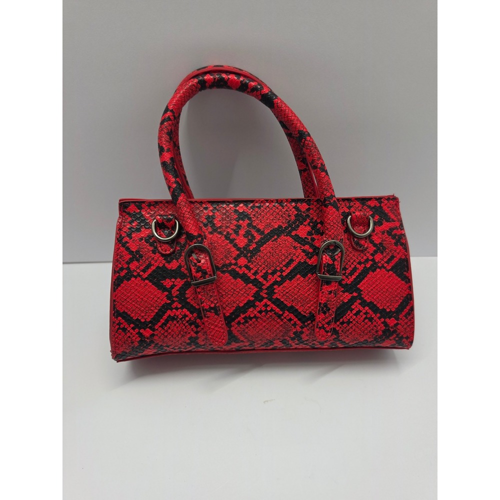 Ed Hardy Red Black Snakeskin Satchel Bag Y2K Skull Tiger Charms Crossbody NEW - Picture 3 of 6